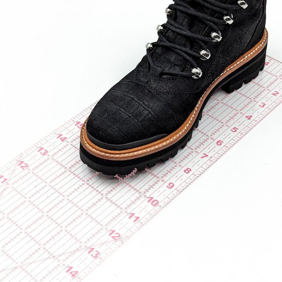 Marc Fisher Women Lizzie Black Croc Festival Combat Black Leather Boots sz 7.5 - Picture 7 of 12